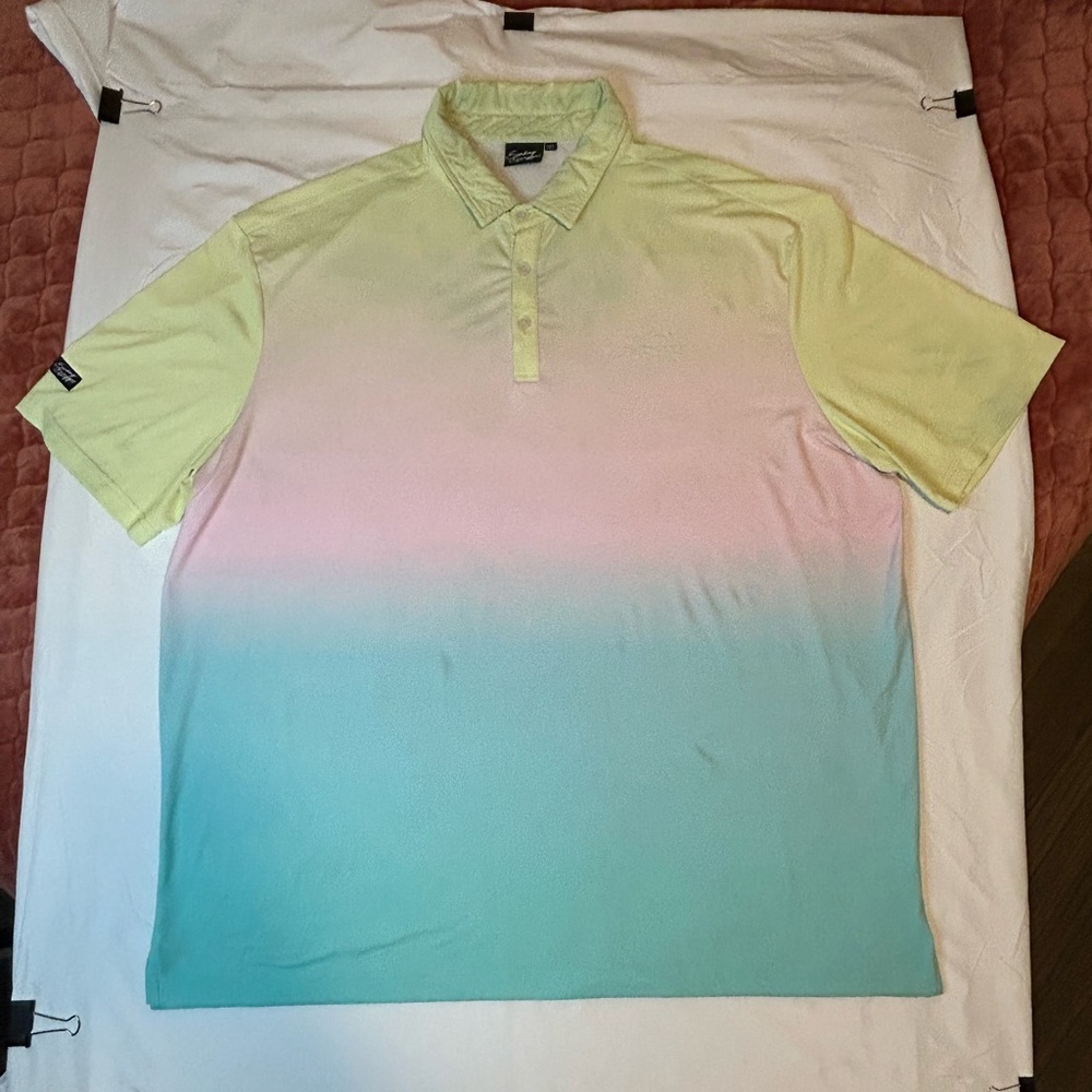 Sunday Swagger Golf Polo Shirt Mens 3XL Pink Yellow Blue Ombre Gradient Fade